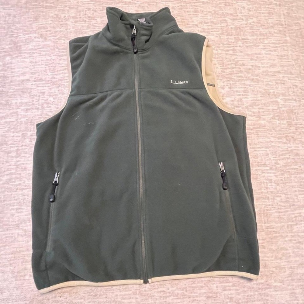 L.L.Bean Men's Full Zip Fleece Vest Green Size Medium Outdoor Layering Pockets